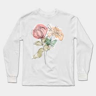 Peonies & lisianthus botanical illustration Long Sleeve T-Shirt